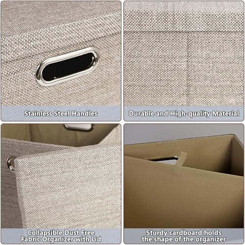 EITMOW Storage Bins with Lids,13 x 13 Inch Foldable Fabric Cube Baskets Boxes Organizer for Closet, Shelves, and Home. (Khaki, (13x13) 2 pack) - Image 3