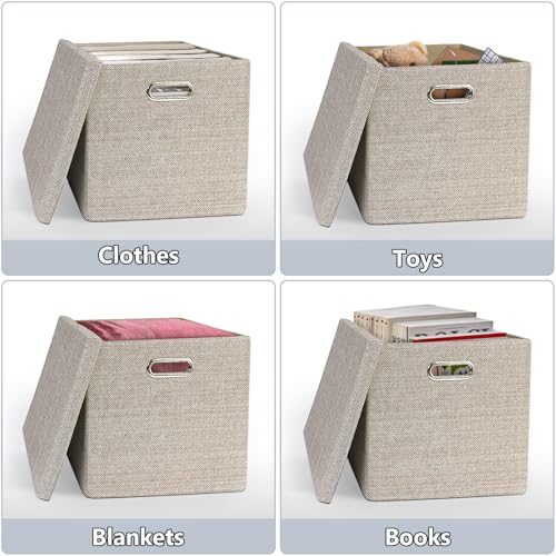 EITMOW Storage Bins with Lids,13 x 13 Inch Foldable Fabric Cube Baskets Boxes Organizer for Closet, Shelves, and Home. (Khaki, (13x13) 2 pack) - Image 4
