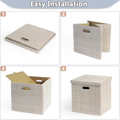 EITMOW Storage Bins with Lids,13 x 13 Inch Foldable Fabric Cube Baskets Boxes Organizer for Closet, Shelves, and Home. (Khaki, (13x13) 2 pack) - Image 5