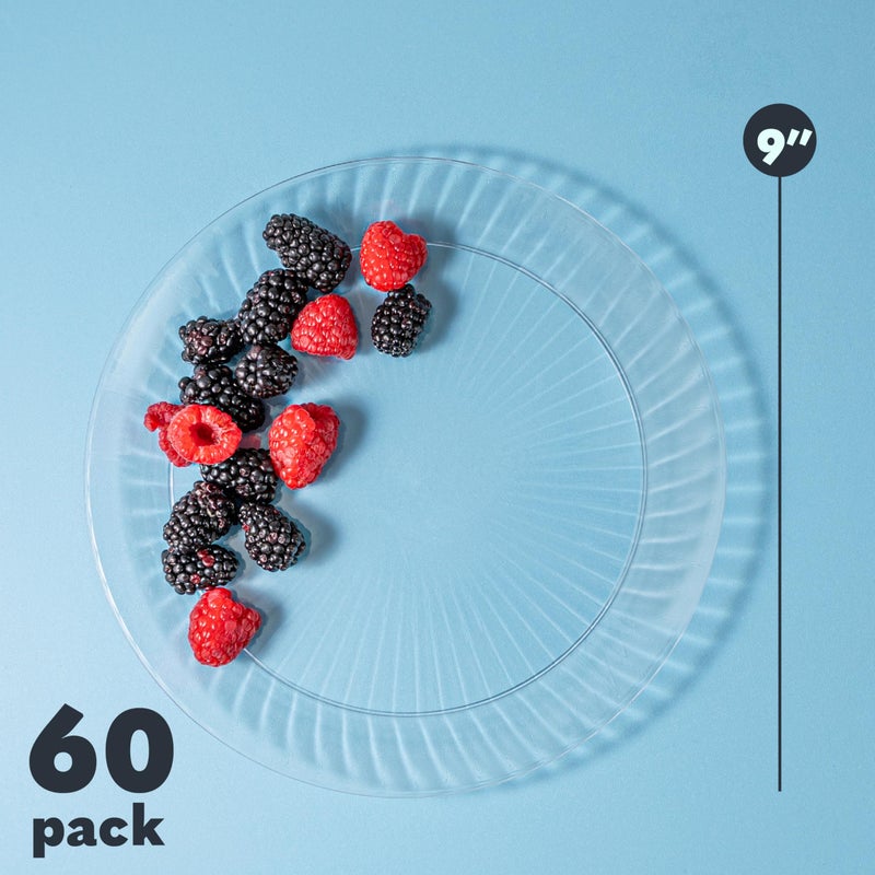 PLASTICPRO PLASTICPRO 60 Pack Crystal Like Clear Disposable 9 inch Plastic Plates Dinner Dishes Plates for Special Occasions Parties - Image 5