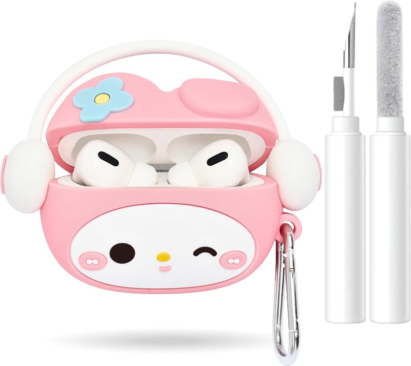 EMOH ROCED Compatible with AirPods Pro 2 Case with Cleaner Kit and Keyhook, Protective, Supports Wireless Charging Case Cover for AirPod Pro 1st/2nd Generation (2022/2019) (Kitty Pink) - Image 1