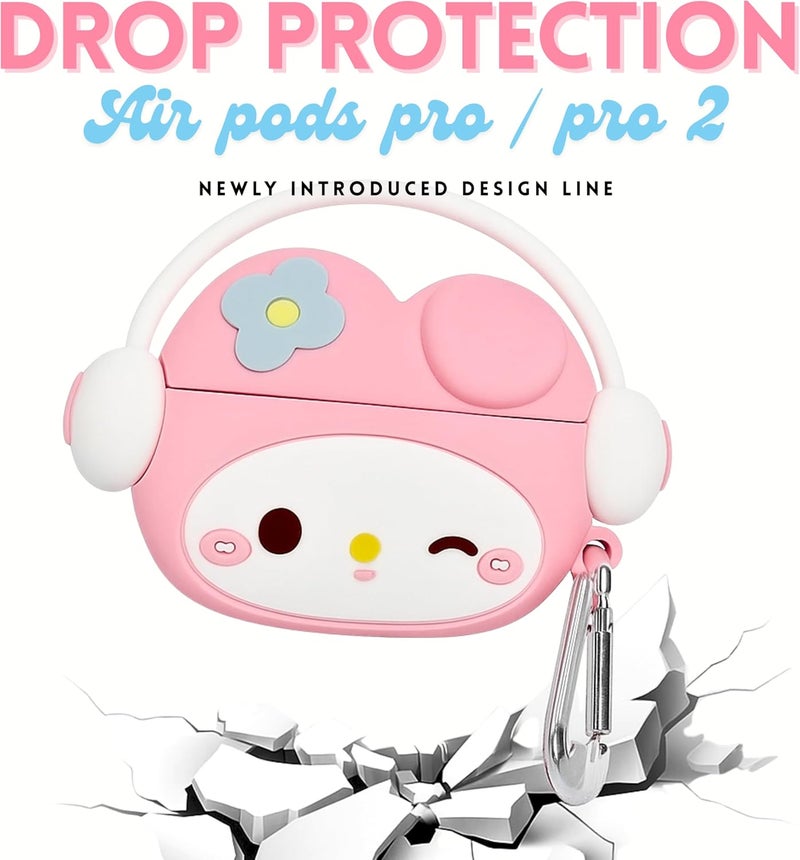 EMOH ROCED Compatible with AirPods Pro 2 Case with Cleaner Kit and Keyhook, Protective, Supports Wireless Charging Case Cover for AirPod Pro 1st/2nd Generation (2022/2019) (Kitty Pink) - Image 2