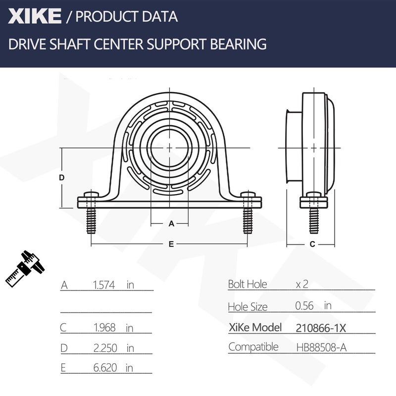 XIKE Drive Shaft Center Support Bearing 210866-1X / HB88508A for Chev/GMC 1947-1987 and Ford Trucks 1990-1999 - Image 2