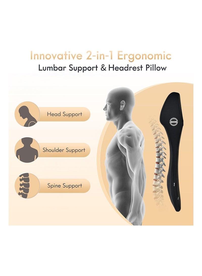 Aikanbo Lumbar Support Pillow and Car Neck Pillow Memory Foam Integrated Lumbar Support Cushion with Headrest Pillow Ergonomic Car Seat Back Support for Head Waist Support Sciatica Pain Relief（Blue） - Image 2
