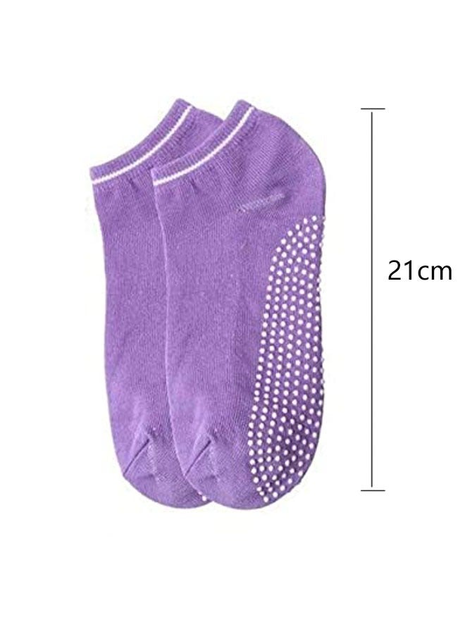 Generic 2 Pairs Non Slip Skid Socks for Women, Short Cotton i-Skid Socks for Show Athletic Pilates Ballet Barre Yoga Socks (Purple Pink) - Image 2