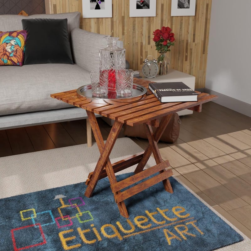 ETIQUETTE ART طاولة القهوة/الشاي القابلة للطي من فن الإتيكيت للفناء، طاولة نهاية مربعة محمولة خشبية للخارج/طاولة نزهة للتخييم والعشاء/طاولة جانبية لمقهى البلكونة والحديقة (جوز 20 بوصة) - Image 2