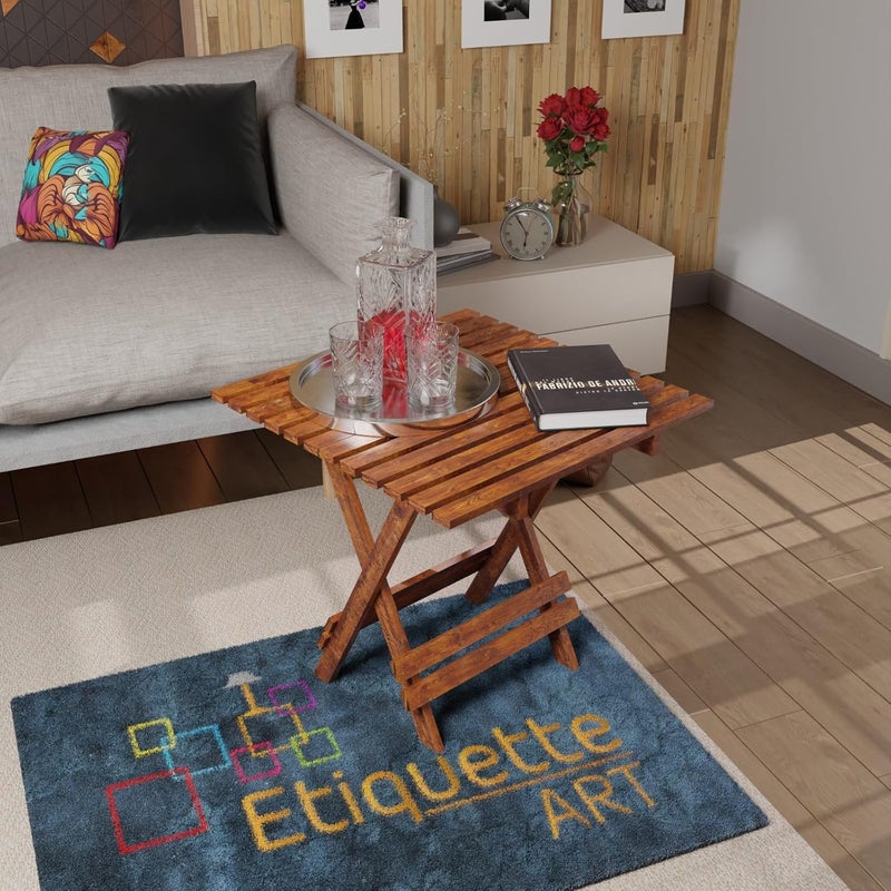 ETIQUETTE ART طاولة القهوة/الشاي القابلة للطي من فن الإتيكيت للفناء، طاولة نهاية مربعة محمولة خشبية للخارج/طاولة نزهة للتخييم والعشاء/طاولة جانبية لمقهى البلكونة والحديقة (جوز 20 بوصة) - Image 1