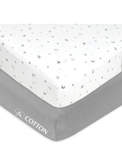 American Baby Company American Baby Company 2 Pack Printed 100% Cotton Jersey Knit Fitted Crib Sheet for Standard Crib and Toddler Mattresses, Gray Stars and Gray, for Boys and Girls  - Image 1