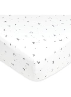 American Baby Company American Baby Company 2 Pack Printed 100% Cotton Jersey Knit Fitted Crib Sheet for Standard Crib and Toddler Mattresses, Gray Stars and Gray, for Boys and Girls  - Image 4