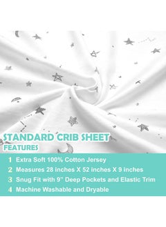 American Baby Company American Baby Company 2 Pack Printed 100% Cotton Jersey Knit Fitted Crib Sheet for Standard Crib and Toddler Mattresses, Gray Stars and Gray, for Boys and Girls  - Image 3