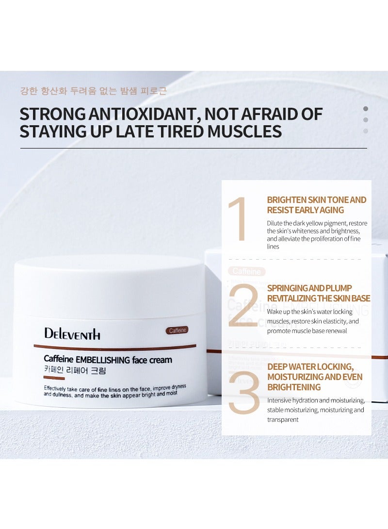 DEleventh Korean Brand Caffeine Embellishing Face Cream 30g / Anti-Aging, with Sodium Hyaluronate & Magnolia Extract, Hydrates, Reduces Wrinkles, Dark Circles, Puffiness & Brightens Skin for a Youthful Glow - Image 3
