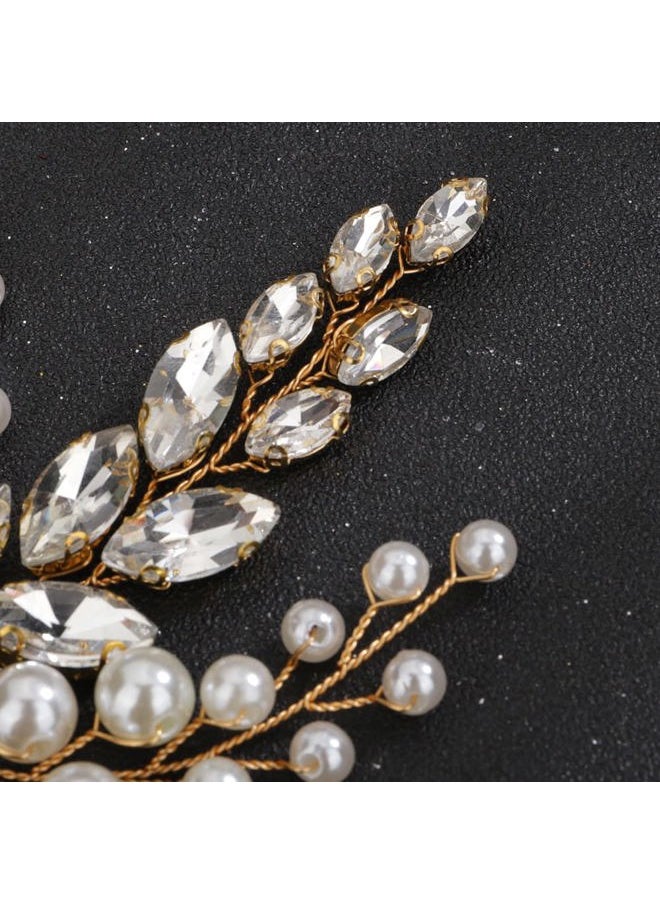 BERYUAN - Blue Crystal Rhinestone Flower Pearls Hair Comb Gold Leaf Hair Piece for Women and Girls Gold Wedding Hair Accessory for Brides and Bridemaids - Image 1