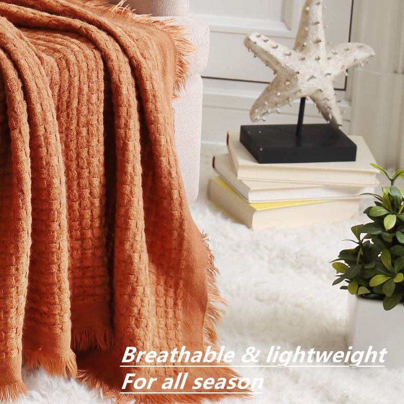 CREVENT Farmhouse Rust Knit Throw Blanket for Couch Sofa Chair Bed Home Decoration, Soft Warm Cozy Light Weight for Spring Summer Fall (50''X60'' Caramel/Rust) - Image 3
