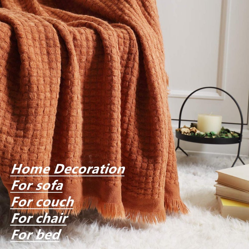 CREVENT Farmhouse Rust Knit Throw Blanket for Couch Sofa Chair Bed Home Decoration, Soft Warm Cozy Light Weight for Spring Summer Fall (50''X60'' Caramel/Rust) - Image 5
