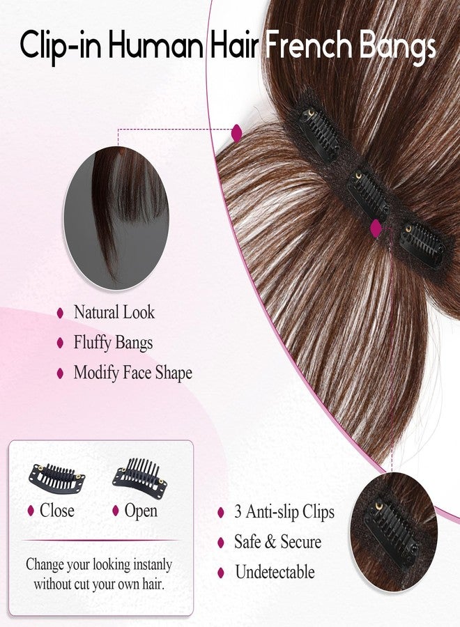 EMMOR Clip-In Bangs, 100% Human Hair Bangs with 3 Non-Slip Clips, 360° Cover Top Hairpieces with 5 Inch Wispy Fringes to Improve Women's Face Features (Natural Brown) - Image 4