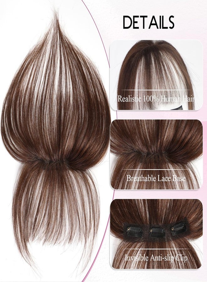EMMOR Clip-In Bangs, 100% Human Hair Bangs with 3 Non-Slip Clips, 360° Cover Top Hairpieces with 5 Inch Wispy Fringes to Improve Women's Face Features (Natural Brown) - Image 3
