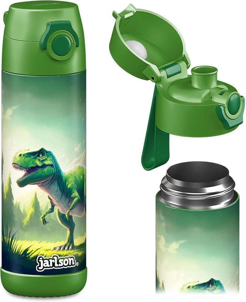 Jarlson® Mali Children's Water Bottle, Thermal Stainless Steel Water Bottle, BPA-Free, Leak-Proof, Children's Bottle with Chug Lid, Bottle for School, Nursery (Dinosaur Green, 18 oz) - Image 1