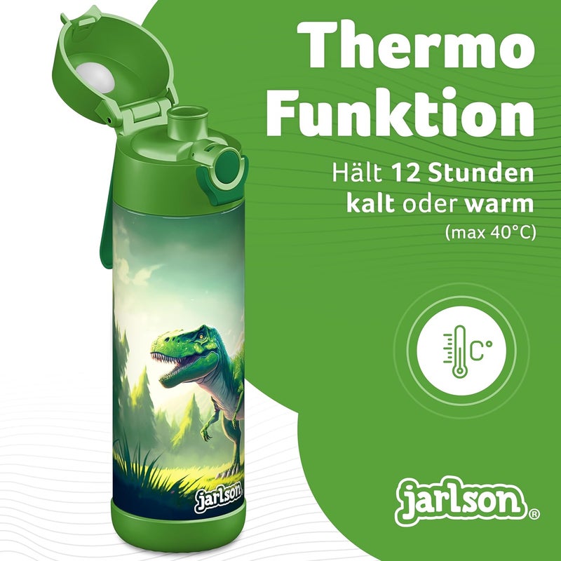Jarlson® Mali Children's Water Bottle, Thermal Stainless Steel Water Bottle, BPA-Free, Leak-Proof, Children's Bottle with Chug Lid, Bottle for School, Nursery (Dinosaur Green, 18 oz) - Image 3