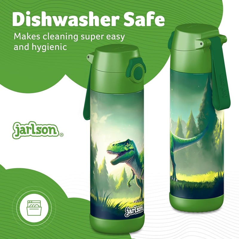Jarlson® Mali Children's Water Bottle, Thermal Stainless Steel Water Bottle, BPA-Free, Leak-Proof, Children's Bottle with Chug Lid, Bottle for School, Nursery (Dinosaur Green, 18 oz) - Image 4