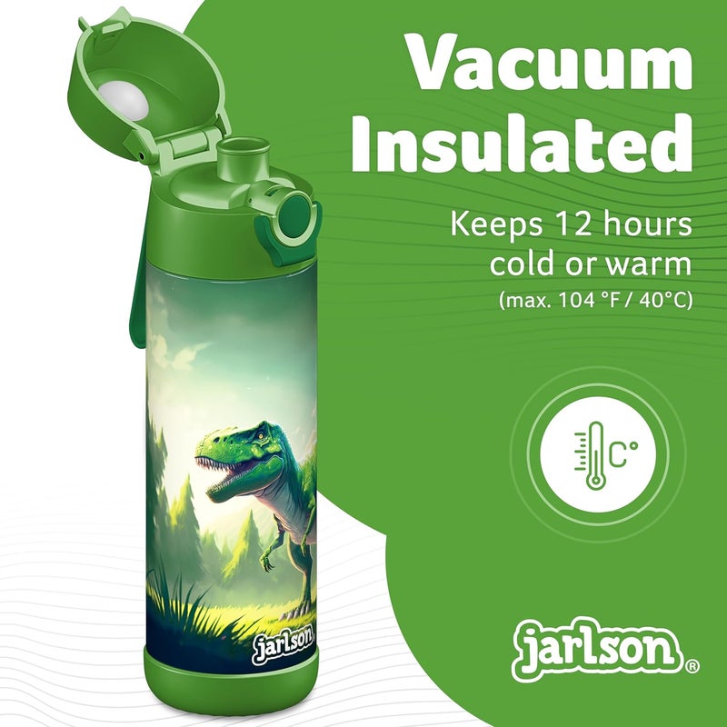 Jarlson® Mali Children's Water Bottle, Thermal Stainless Steel Water Bottle, BPA-Free, Leak-Proof, Children's Bottle with Chug Lid, Bottle for School, Nursery (Dinosaur Green, 18 oz) - Image 2