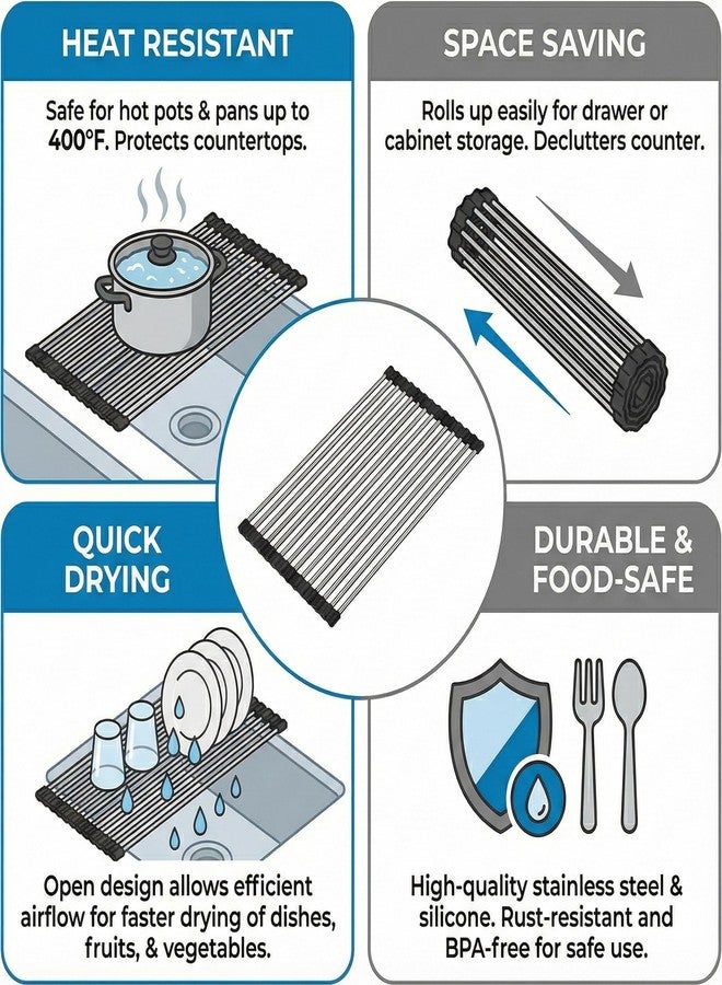 Jukusa Stainless Steel Sink Folding Vegetable Fruit and Dish Drying Drain Rack, Stainless Steel Roll-Up Over Sink Rack Kitchen Foldable Drying Drainer (Multicolor, Standard Size) - Image 5