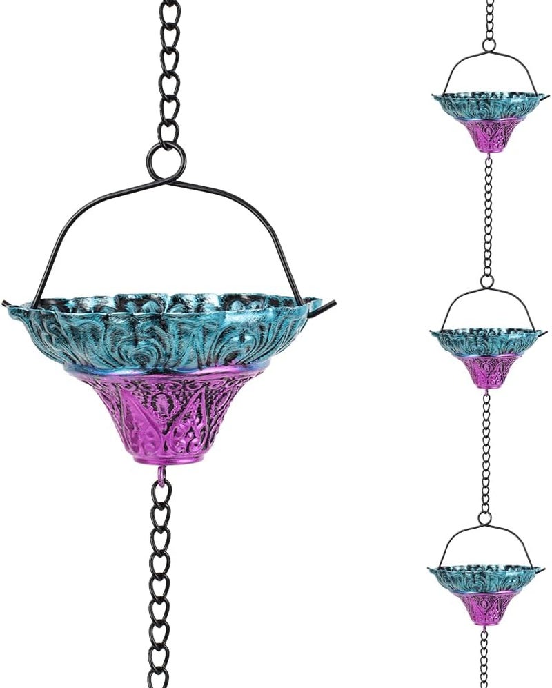 Qipade Store 10FT Rain Chains for Outside, Rain Gutter Chain with 12 Flower Cups, Adjustable Rainwater Catcher Chain for Eaves Drainage, Replacement for Downspout - Image 1