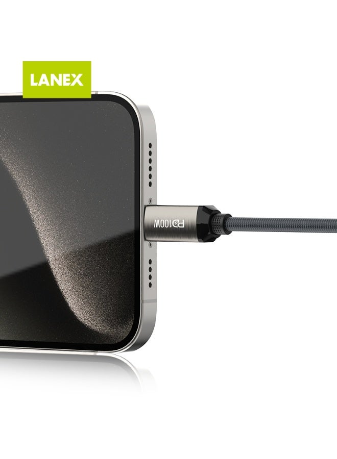 LANEX Lanix LS56CC 100W PD Fast Charging Braided Cable 2m USB C to USB C Compatible with iPad Mini 6, MacBook Pro 2023, MacBook Air, 12.9-inch iPad Pro, iPhone 15 Series, iPhone 16, and All Type-C Phones - Black - Image 4