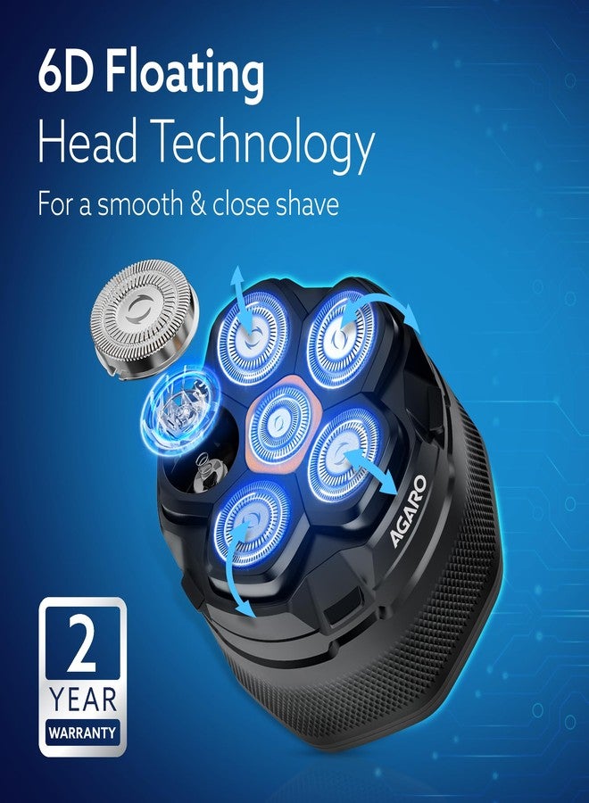 أغارو ماكينة حلاقة الرأس AGARO HS7979، للرجال الصلع، 6 رؤوس مرنة، ماكينة حلاقة رطبة/جافة، قابلة لإعادة الشحن، مقاومة للماء بمعيار IPX7، رؤوس قابلة للفصل - Image 4