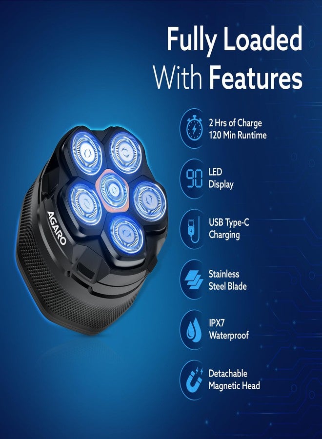 أغارو ماكينة حلاقة الرأس AGARO HS7979، للرجال الصلع، 6 رؤوس مرنة، ماكينة حلاقة رطبة/جافة، قابلة لإعادة الشحن، مقاومة للماء بمعيار IPX7، رؤوس قابلة للفصل - Image 2