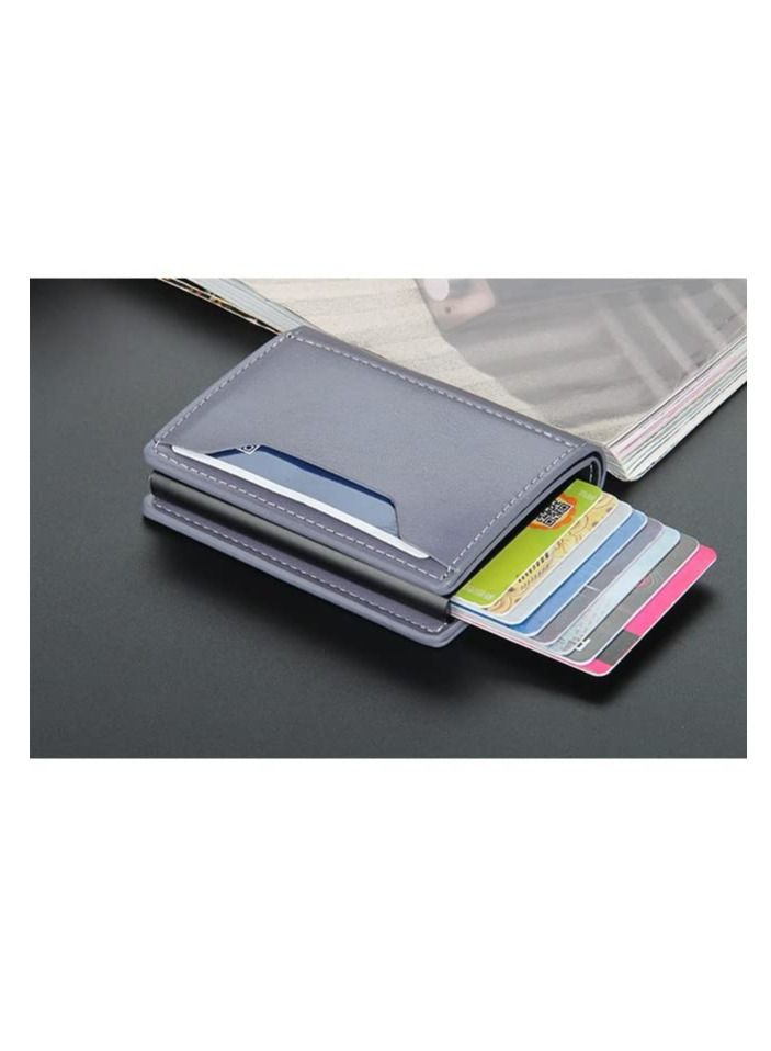 SYOSI محفظة رفيعة للرجال مزودة بجيب أمامي ذكي RFID محفظة جلدية بسيطة مضادة للمغناطيسية ومضادة للسرقة وبطاقة هوية متوسطة الودائع وبطاقة بنك المال للرجال هدية باللون البني  - Image 3