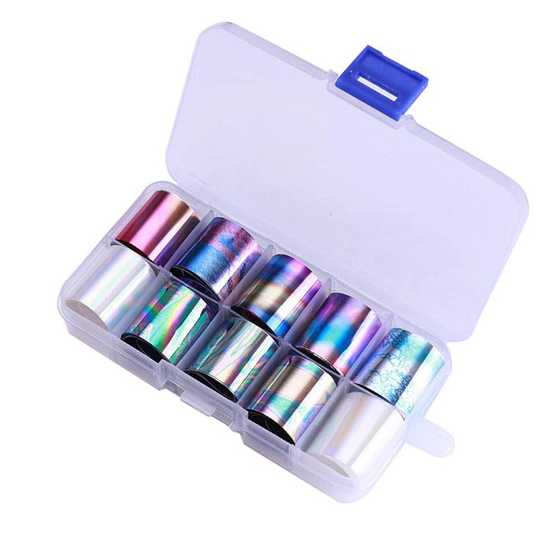 WOKOTO 10 Rolls Holographic Nail Art Foil Stickers Tips Starry Sky Adhesive nail Wraps foil transfer Manicure decals set 098inchs394inchs