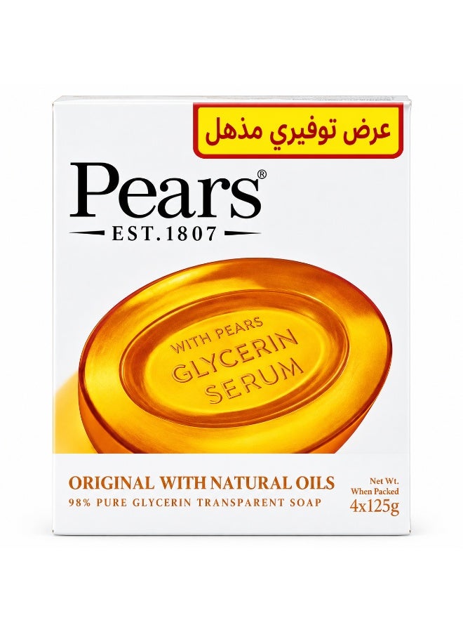 Pears Original Soap with Natural Oils, 125g × 4Pcs - Image 1