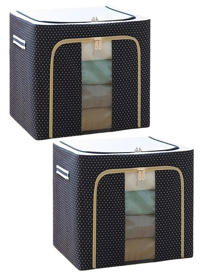 HEMSHAIL Nylon Foldable Steel Frame Fabric Clothes Organizer Wardrobe Storage Box cover with zip Oxford, for Jeans, Saree, Shirts, Blankets, Lehenga, Dress, 50 x 40 32 cm (2Pic) - Image 1