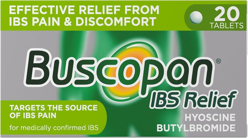 Buscopan Targets the Source of Belly Pain Cramps Discomfort Starts to work in 15 minutes 20 Tablets Relief from Stomach Pain Cramps Discomfort - Image 1