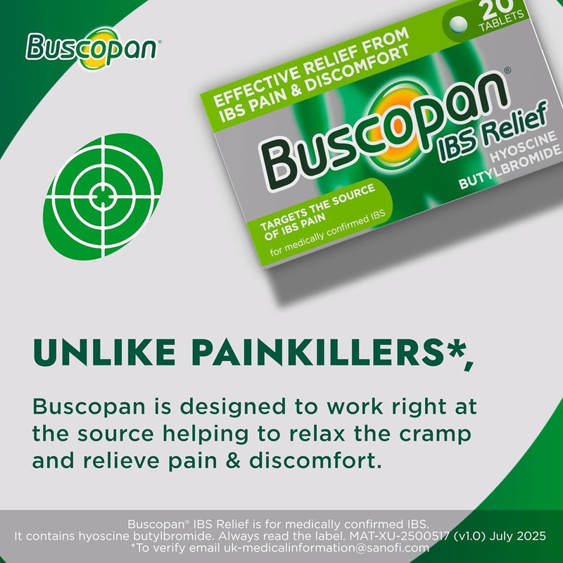Buscopan Targets the Source of Belly Pain Cramps Discomfort Starts to work in 15 minutes 20 Tablets Relief from Stomach Pain Cramps Discomfort - Image 3
