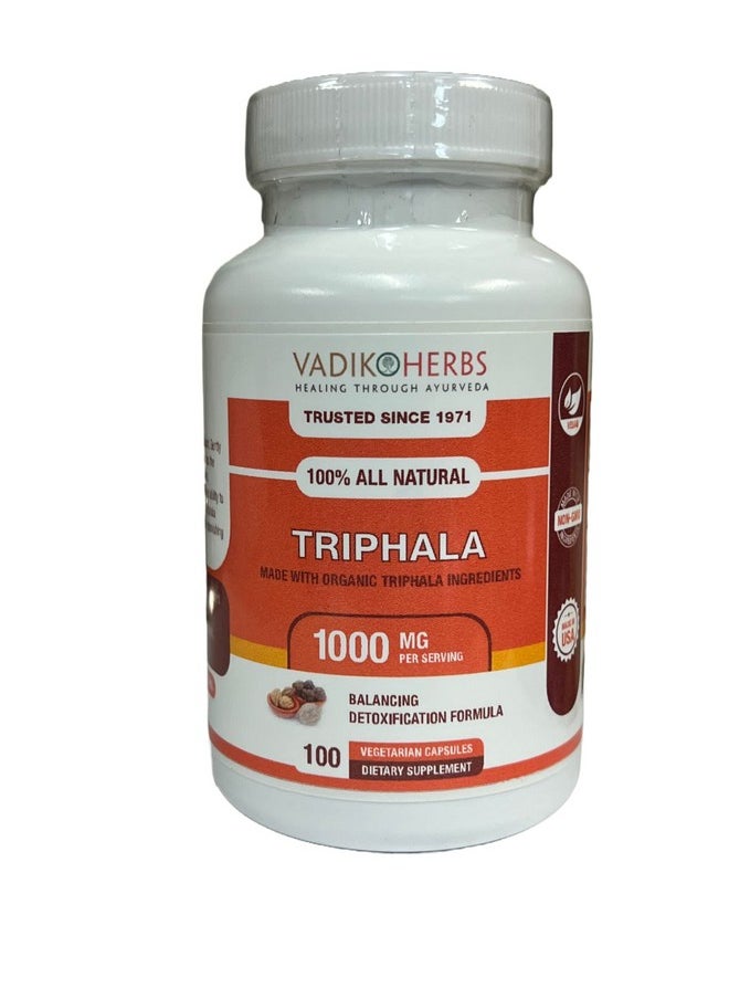 Vadik Herbs Triphala (Trifala) Powder Organic 100 Veg Capsules Immune System Support Supplements  - Image 1