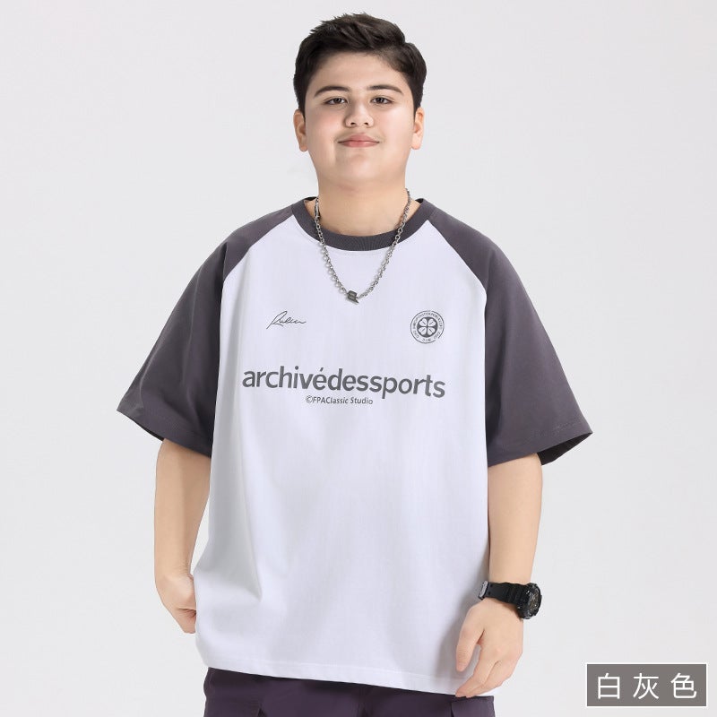 Fat Children'S Wear Boys Short-Sleeved T-Shirt Plus Fertilizer Plus Plus Summer Summer Fat Children Junior High School Students T Children - Image 1