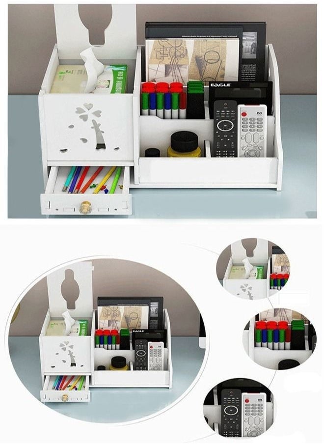 1-Piece Floral Design Desktop Multifunctional Storage Box Cosmetics Storage Tissue Box Display Stand Desktop Storage Rack 27.5x19x14.5 cm