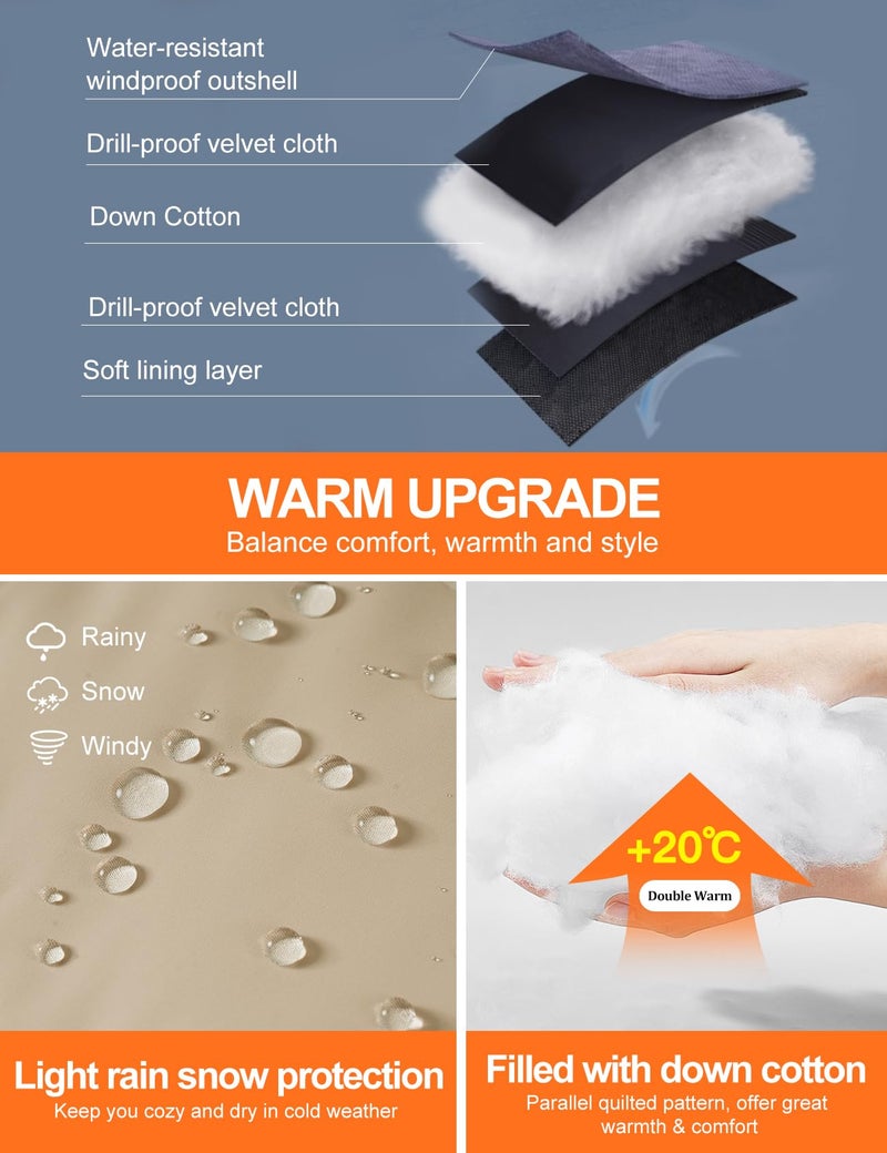 Flygo Womens Hooded Long Puffer Coat Winter Jackets Coats Warm Maxi Long Sleeve Zip Padded Down Cocoon Outerwear(Khaki-L) - Image 4