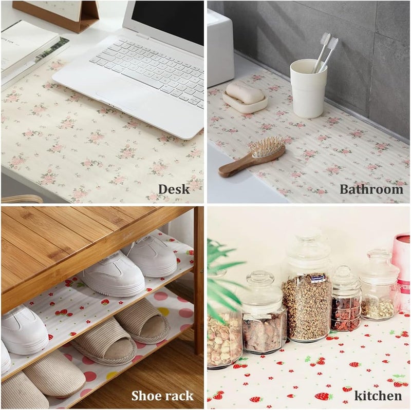 KANDPAND Rolls Printing Floral Antibacterial Cabinet Plastic Foam Household Wardrobe Moisture Drawer Pad Waterproof NonSlip Paper Kitchen Cupboard Liners Roll Mat Multicolor Pack of 3 - Image 2