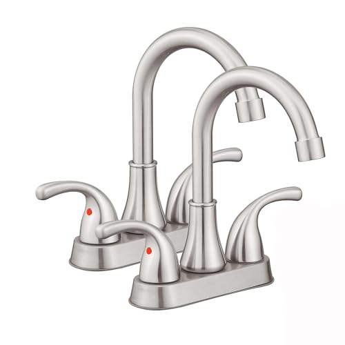Fransiton Brushed Nickel Bathroom Sink Faucet 4 Inch Faucet 2 Handle with Pop-up Drain Stopper and Supply Hoses(Set of 2) - Image 1