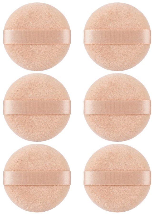6 Pieces Cotton Makeup Powder Puffs 8 cm – Soft Round Face and Body Powder Puffs for Loose Powder, Pressed Powder, Foundation, BB Cream, Blush and Cushion Makeup, Washable and Reusable Cosmetic Sponges - Beige - Image 1