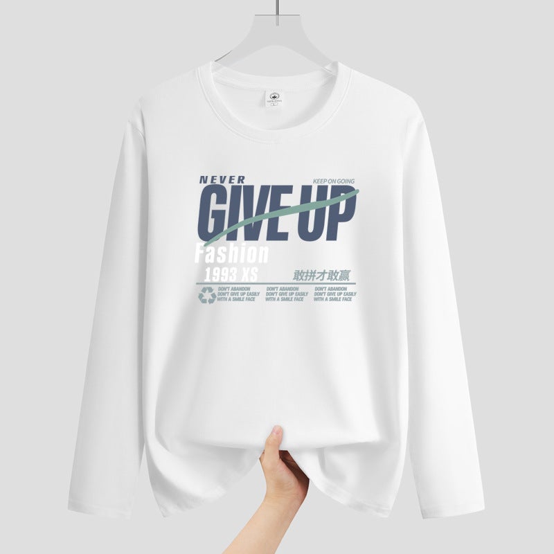 2025 Autumn New Letter Print Long Sleeve T-Shirt Korean Style Base Shirt Round Neck Youth Plus Size Men's Long Sleeve T-Shirt Wholesale - Image 2