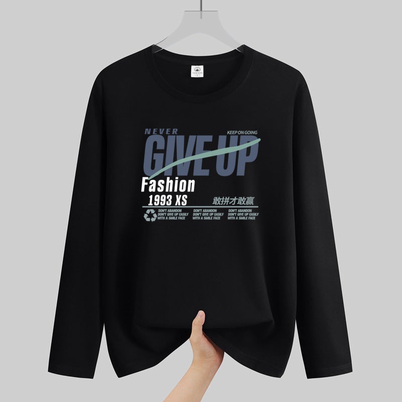 2025 Autumn New Letter Print Long Sleeve T-Shirt Korean Style Base Shirt Round Neck Youth Plus Size Men's Long Sleeve T-Shirt Wholesale - Image 4