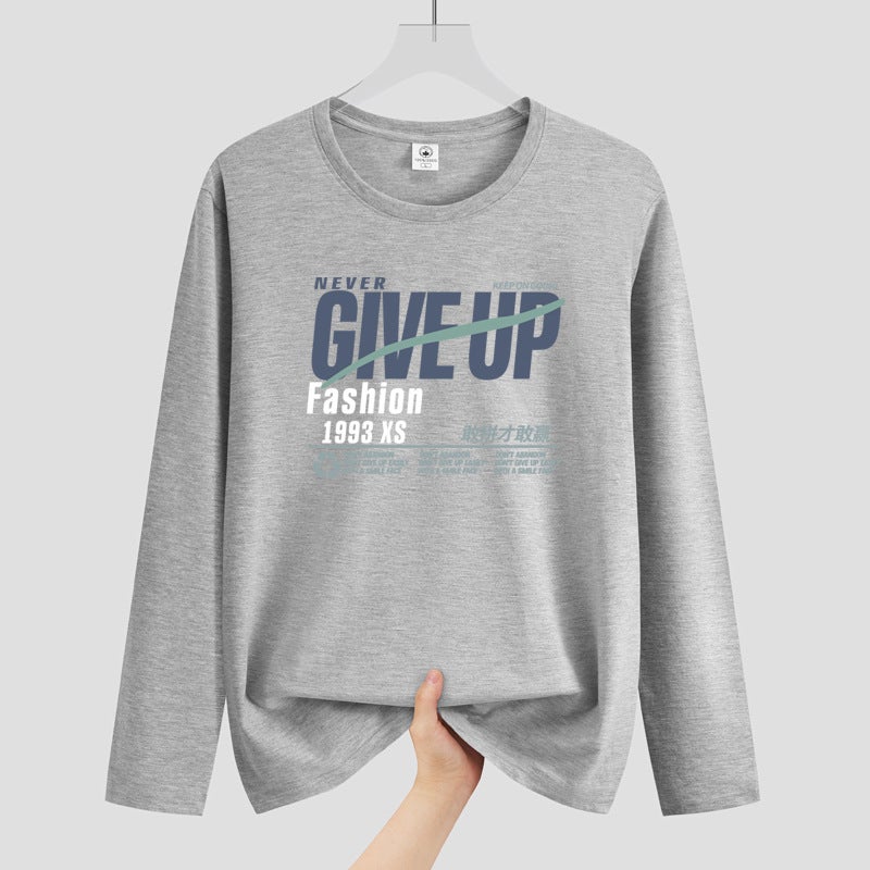 2025 Autumn New Letter Print Long Sleeve T-Shirt Korean Style Base Shirt Round Neck Youth Plus Size Men's Long Sleeve T-Shirt Wholesale - Image 5