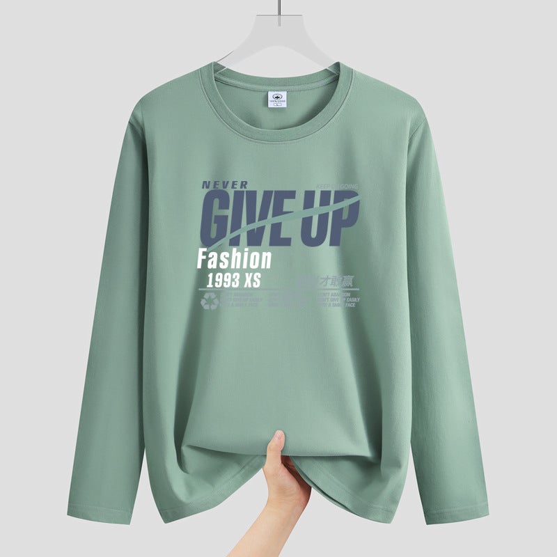 2025 Autumn New Letter Print Long Sleeve T-Shirt Korean Style Base Shirt Round Neck Youth Plus Size Men's Long Sleeve T-Shirt Wholesale - Image 3