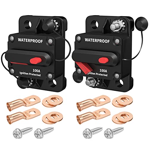 DaierTek 100 Amp Circuit Breaker 12V - 48V, DC 12 Volt Circuit Breaker 100A Inline with Manual Reset Waterproof for Marine Boat Trolling Automotive Car RV ATV Audio-2Pack - Image 1