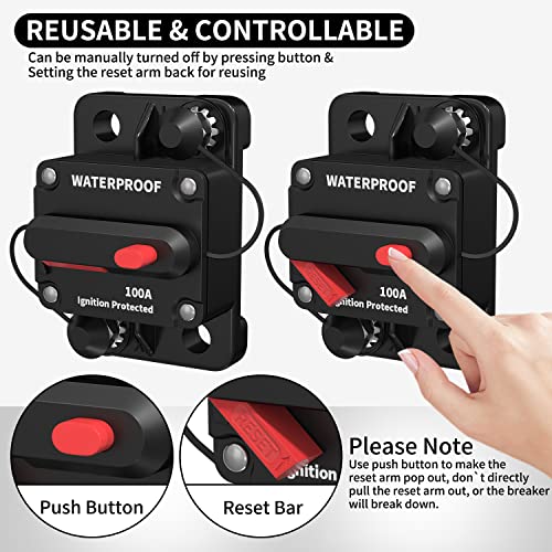 DaierTek 100 Amp Circuit Breaker 12V - 48V, DC 12 Volt Circuit Breaker 100A Inline with Manual Reset Waterproof for Marine Boat Trolling Automotive Car RV ATV Audio-2Pack - Image 5