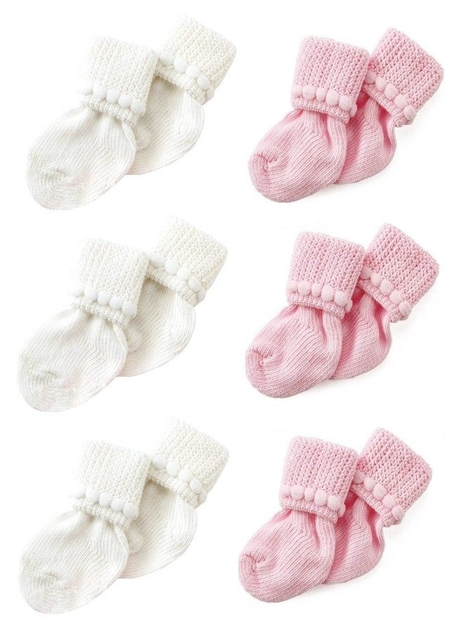 Nurses Choice 6 Pairs Stay-On Baby Socks, Pink & White Cotton Newborn Socks with Bubble Cuff Non-Slip Grip, Baby Girl Booties 0–3 Months, Hospital Trusted Essentials - Image 1