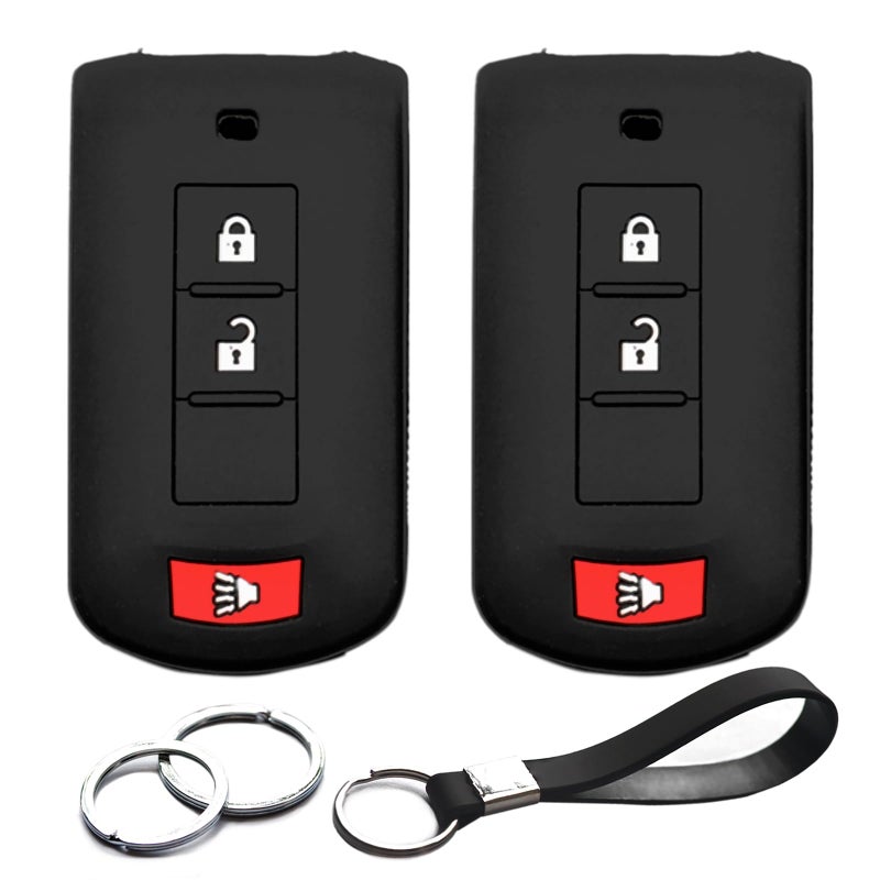 INFIPAR 2pcs Compatible with Mitsubishi Eclipse Cross Lancer Mirage Montero Outlander Montero Sport Outlander Sport Smart 3 Buttons Key Fob Cover Case Key Chain Protector Holder